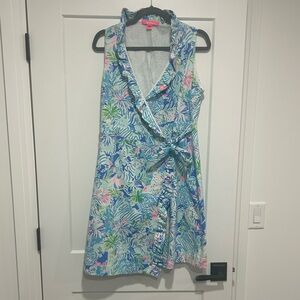 Lily Floral Sleeveless Wrap Dress with ruffle collar size large